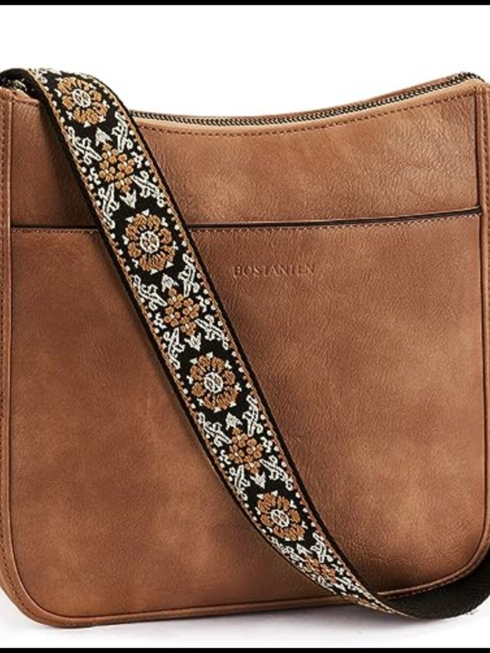 Vegan Leather Crossbody Bag Wide Guitar Strap Hobo Purse